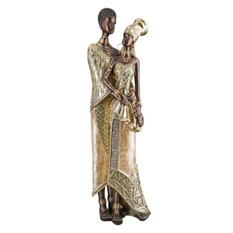 GILDE Figur Aminata - Höhe 36 cm - Afrikanische Frau aus Kunstharz - Gold/braun - Deko Skulptur - Wohnaccessoire - Geschenk - Wohnzimmer