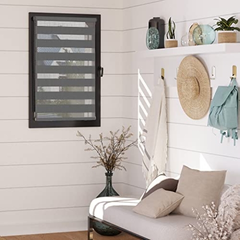 Madecostore Doppelrollo, für Tag und Nacht, Anthrazit, 105 x 190 cm, Befestigung mit oder ohne Bohren – passende Kette