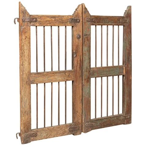 Biscottini Holzgitter für den Außenbereich 97,5 x 4,5 x 93,5 cm | Gartentor mit Doppeltür | Gartentor im Vintage restauriert