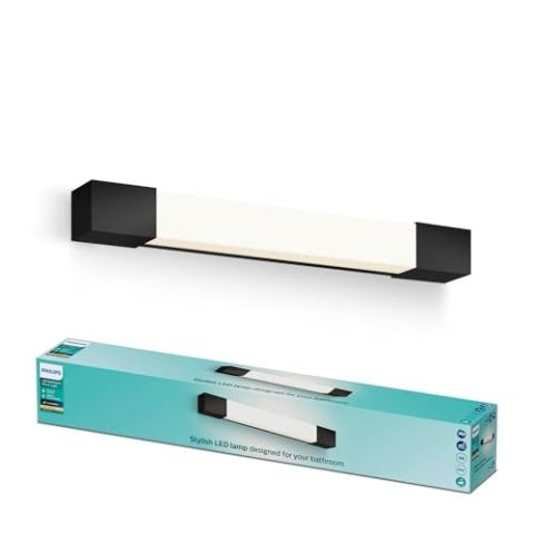 Philips Rover LED Spiegelleuchte quadratisch, ideal geeignet für das Badezimmer, 5 W, 750 lm, 2700 K, Schwarz, IP44, wasserfest