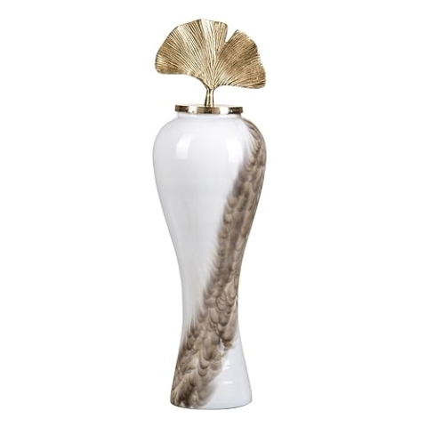 Vase 25 x 25 x 84 cm Glas Gold Metall Weiß