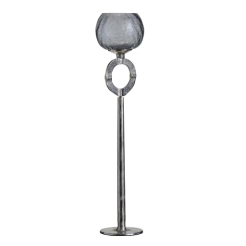 Teelichthalter 13 x 13 x 56 cm Glas Grau Metall Silber