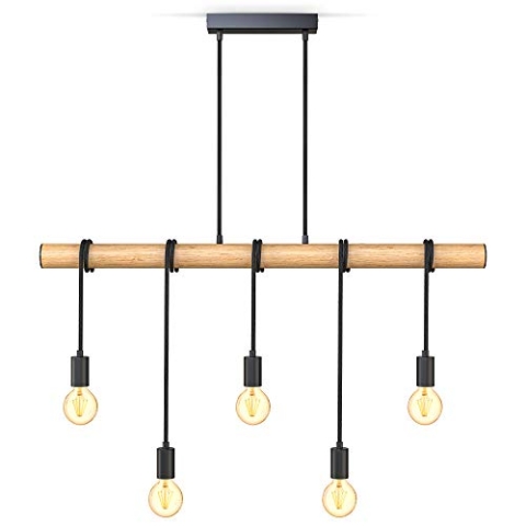 B.K.Licht - Pendelleuchte mit E27 Fassung, max. 60 Watt, Vintage, Hängeleuchte, Hängelampe Esstisch, Esszimmerlampe hängend, Wohnzimmerlampe, Küchenlampe, Retro, Vintage, 90x103 cm, Schwarz