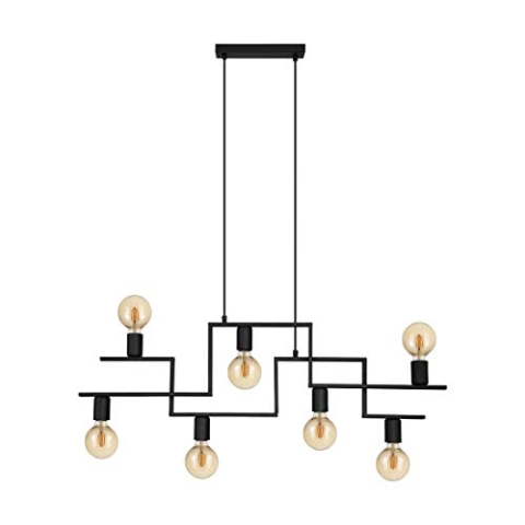 EGLO Pendelleuchte Fembard, 7 flammige Hängelampe Vintage, Industrial, Retro, Hängeleuchte aus Stahl in Schwarz, Esstischlampe, Wohnzimmerlampe hängend mit E27 Fassung