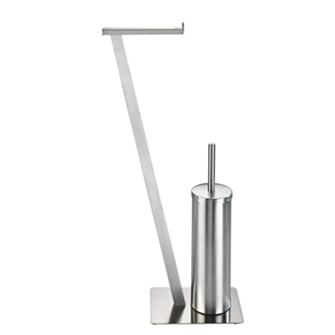 WENKO Stand WC-Garnitur Lirio, Ständer für Toilettenpapier & Toilettenbürste, WC-Papierhalter, stehender Rollenhalter inkl. Bürste, rostfreier Edelstahl, 15 x 68,5 x 30 cm, matt