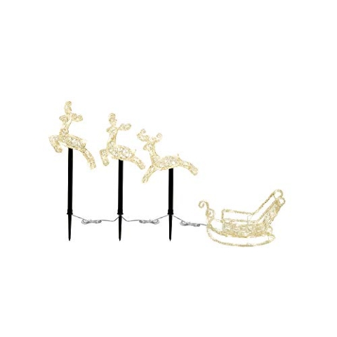 Konstsmide LED Acryl-Set Schlitten mit 3 Rentieren, Schlittenmaße: B: 40cm, H: 25 cm T: 16 cm, 60 warm weiße Dioden, 24V Außentrafo, transparentes Kabel - 4447-103