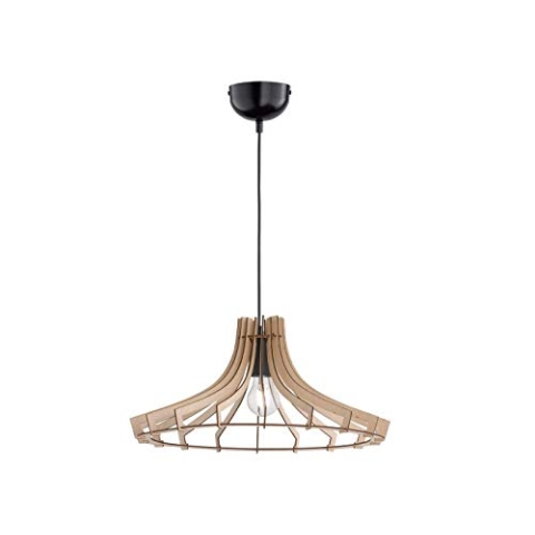 Reality Leuchten R30254730 Wood A++ to E, Pendelleuchte, Holz, E27, Holzfarben/Schwarz, 44 x 44 x 150 cm