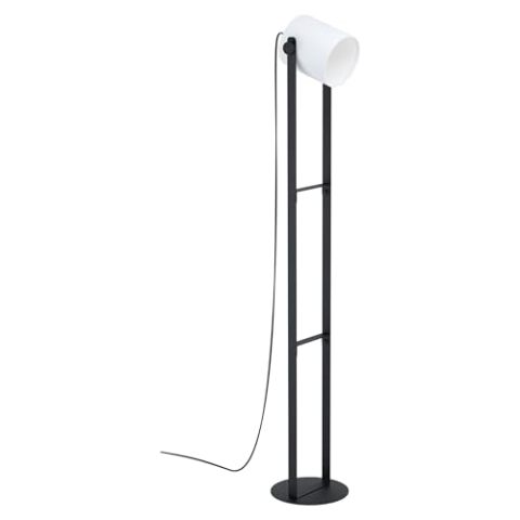 EGLO Stehlampe Hornwood 1, 1 flammige Stehleuchte Vintage, Industrial, Retro, Standleuchte aus Stahl, Holz und Textil, Wohnzimmerlampe in Schwarz, Weiß, Lampe mit Schalter, E27 Fassung