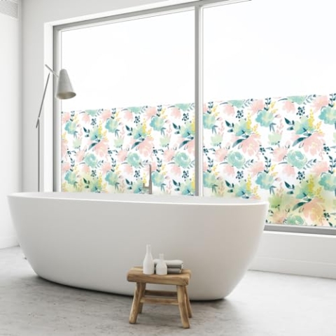 Ambiance Sticker Selbstklebende Sichtschutzfolie für Fenster und Duschtür, Blickdicht, Blumenarrangements, selbstklebend, Sichtschutz für Fenster & Duschtür, XL – H 40 x L 200 cm