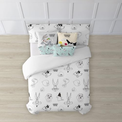 BELUM Looney Tunes Bettbezug | Bettbezug Modell Looney B&W | Bettbezug mit Knöpfen | Bettbezug 100% Baumwolle | Bettbezug (Bett 120 cm (200 x 200 cm)