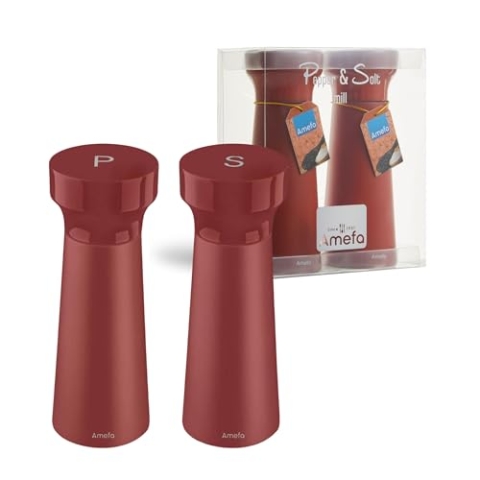 Amefa MODERN WOOD Salz und Pfeffermühle Set 2-teilig aus Holz | Terracotta | Keramikmahlwerk | Gewürzmühle im Set für Salz und Pfeffer | 15 cm | Rubberwood | unbefüllt