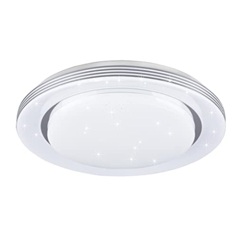 Reality Leuchten LED Deckenleuchte Atria R67045800, Kunststoff weiß, inklusiv 22.5 Watt LED, Starlight Effekt, Fernbedienung