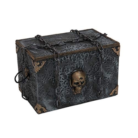 EUROPALMS Halloween Piratenkiste, 32x48x32cm | Animierte Truhe mit Licht- Sound-, und Bewegungseffekten | Blinkende LED-Leuchteffekte in den Augen des Totenschädels