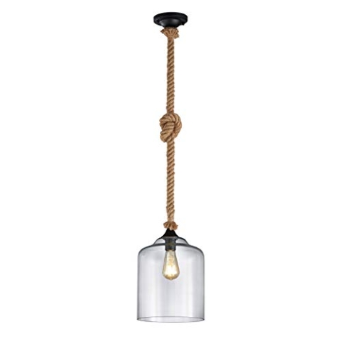 Trio Leuchten Pendelleuchte Judith 302900102, Metall schwarz, Glas, Kabel Leinenummantelt, exkl. 1x E27