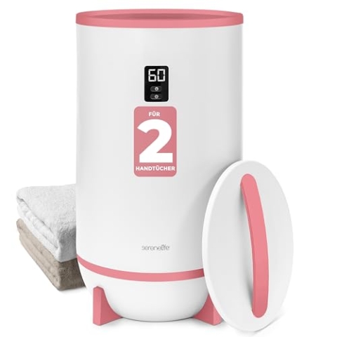 SereneLife Elektrischer Handtuchtrockner Eimer, Handtuchwärmer mit Timer, Tragbare Heizung Wärmegerät für Bad, Hotel, Spa & Wellness mit automatischer Abschaltung, Energiesparend & Mobil, Rosa