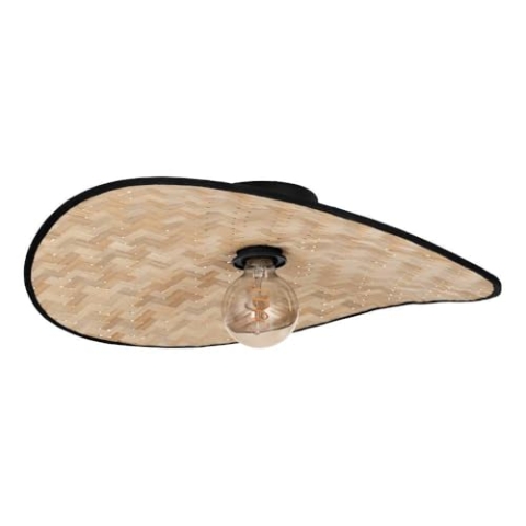 EGLO Deckenlampe Marywell, Korb Deckenleuchte im Japan-Stil, Wohnzimmerlampe aus Metall in Schwarz und Bambus in Natur, E27 Fassung, 50 x 34,5 cm