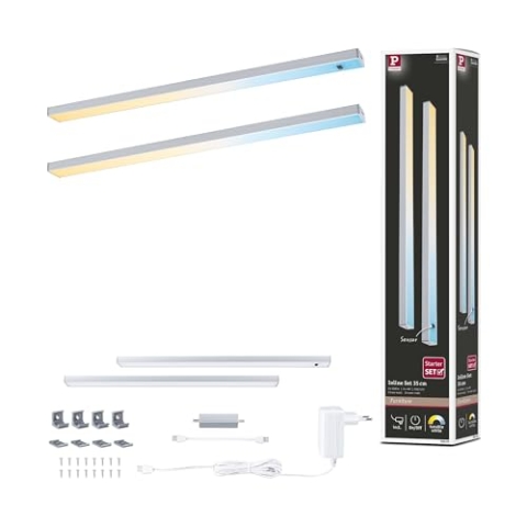 Paulmann 98609 LED Unterschrankleuchte Inline Starterset 2x4W 350x26mm 2x350lm 24V Chrom matt Tunable White