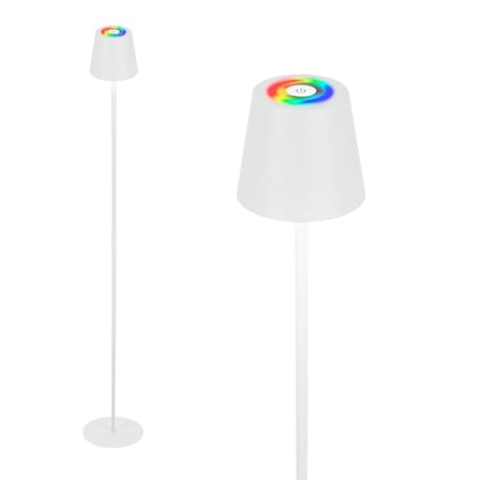BRILONER - RGBW LED Stehlampe kabellos mit Touch, stufenlos dimmbar, Akku & Lichtquelle tauschbar, Akku Stehleuchte, Leselampe, Wohnzimmerlampe, Deckenfluter, Standleuchte, 133 cm hoch, Weiß