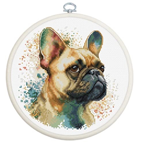 Luca-S Kreuzstich Set mit Stickrahmen Die Französische Bulldogge Zählmuster
