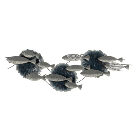 BigBuy Home Wanddekoration, Blau, Silber, Eisen, Fisch, 127,6 x 6,4 x 42,5 cm