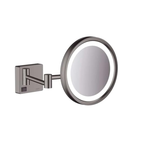 hansgrohe AddStoris - Kosmetikspiegel mit LED-Beleuchtung, Schminkspiegel mit Beleuchtung, Rasierspiegel mit 3-fach Vergrößerung, Brushed Black Chrome, 41790340