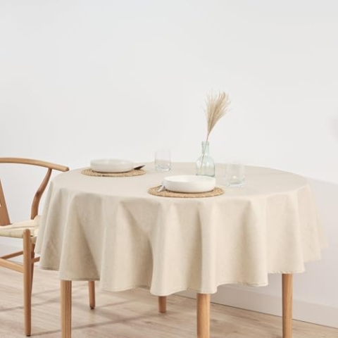 BELUM Tischdecke rund, Durchmesser 140, schmutzabweisend, 100% harzbeschichtete Baumwolle, Tischdecke ohne Wachstuch, Tischdecke aus Baumwolle, wasserdicht, schmutzabweisend, flüssigkeitsabweisend, Beige
