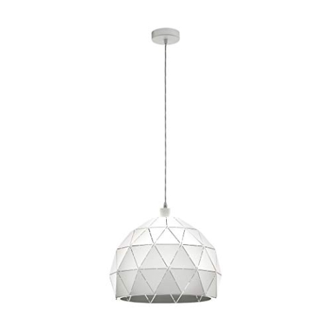 EGLO Pendellampe Roccaforte, 1 flammige Pendelleuchte, Hängelampe aus Stahl, Weiß, Fassung: E27, Ø 30 cm
