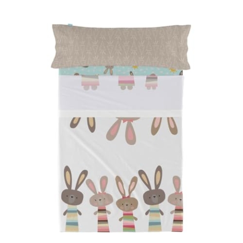 HappyFriday Moshi Moshi Rabbit Family Bettwäsche-Set, Mehrfarbig, für 80/90 cm Bett, 2-teilig, Bunt
