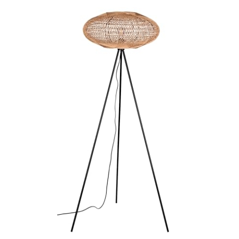 Trio Leuchten Stehleuchte Hedda 412300136, Metall Schwarz matt, Schirm Sisal, exkl. 1x E27