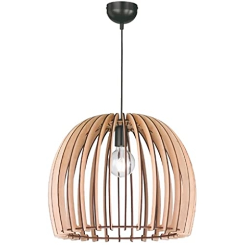 Reality Leuchten R30255030 Wood A++ to E, Pendelleuchte, Holz, E27, Holzfarben/Schwarz, 50 x 50 x 150 cm