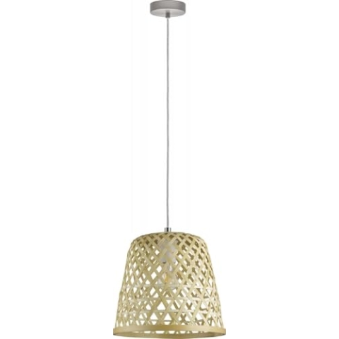 EGLO Pendelleuchte Kirkcolm, 1 flammige Hängelampe Vintage, Natur, Boho, Hygge, Hängeleuchte aus Stahl, Holz Korb geflochten in Naturfarben, Esstischlampe, Wohnzimmerlampe hängend mit E27 Fassung