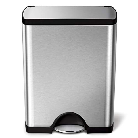 simplehuman CW1816 50 Liter, rechteckiger Treteimer, Mülleimer Küche, gebürsteter Stahl, 10 Jahre Garantie