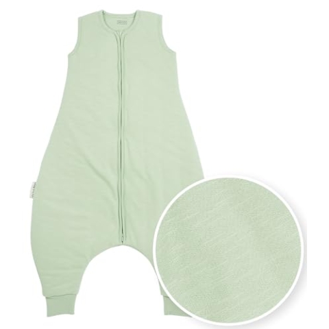 Meyco Baby Winter Schlafoverall Jumper (Schlafsack aus 100% Slub-Baumwolle, weich, atmungsaktiv, feuchtigkeitsregulierend, 2.0 TOG, Größe: 104 cm), Soft Green