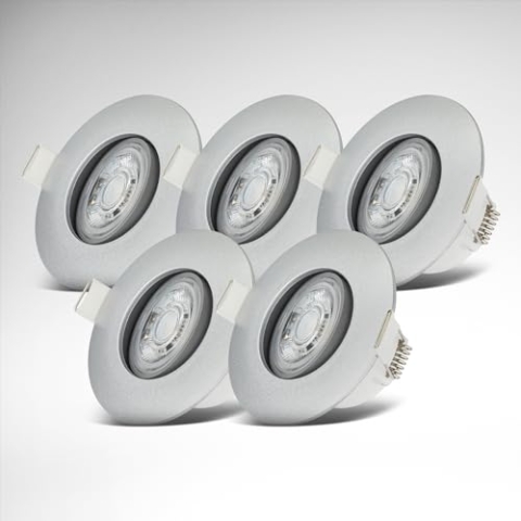 B.K.Licht - 5er Set LED Einbaustrahler 230V, schwenkbarer LED Strahler für das Badezimmer IP65, Deckenstrahler stufenlos dimmbar, Spots, Deckenspots, Badezimmerlampe, Chrom-Matt, 90x42 mm (DxH)