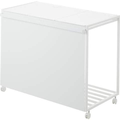 Yamazaki 1822 TOWER Mülleimer mit 3 Fächern & Rollen, weiß, Stahl/Polypropylen/Nylon, minimalistisch, 76 x 44 x 60 cm