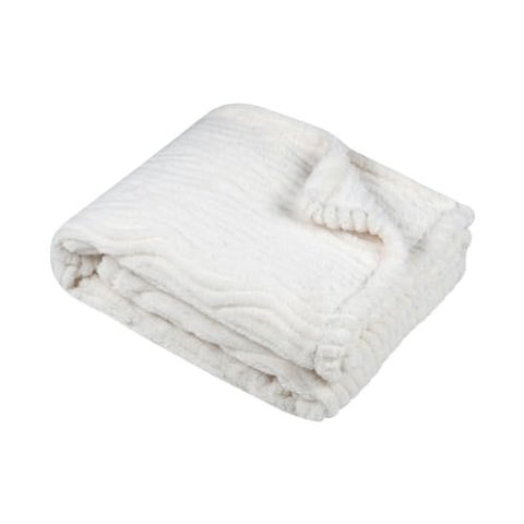 STOF - Decke – Größe 180 x 220 cm – 100% Polyester – Farbe Ecru – Modell Columbia – Decke – weich warm, flauschig, strukturiert, einfarbig