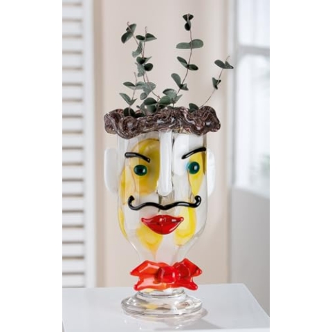 GILDE GLAS art Deko Vase Gesichtsvase - Vase aus Farbglas - Dekoration Wohnzimmer Geschenk für Frauen Männer Höhe 29 cm Mehrfarbig
