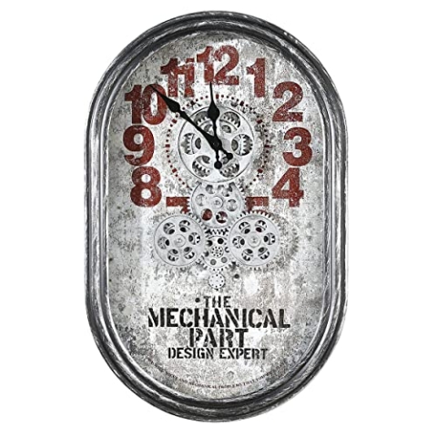 Casablanca Wanduhr aus Metall Glas - Farbe: Silber Rot - mit bewegenden Zahnrädern - für 4 x AAA Batterien (Nicht im Lieferumfang) Höhe 54 cm