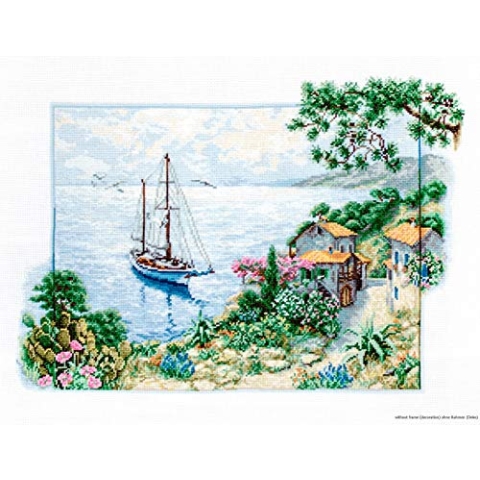 Luca-S B2343 Seelandschaft Kreuzstichset, Baumwolle, mehrfarbig, 38,5x28cm