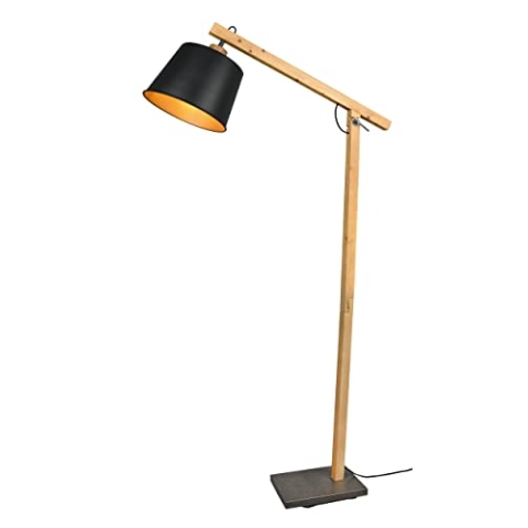 Trio Leuchten Stehleuchte Harris 412700132, Metall Schwarz matt,innen goldfarbig, Holz natur, exklusiv Leuchtmittel 1x E27