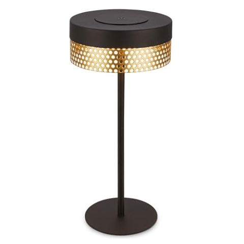 BRILONER - LED Tischlampe kabellos IP44 mit Touch, dimmbar, Akku tauschbar, Nachttischlampe, Leselampe, LED Lampe, Dekolampe, Tischleuchte, Akkulampe, Outdoor Lampe, 16x35 cm, Schwarz-Gold