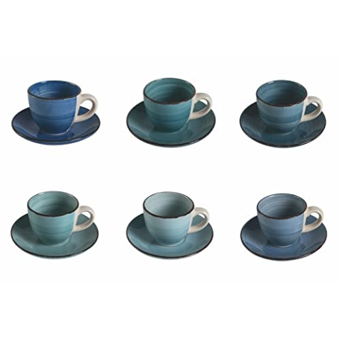 Villa d'Este Home Tivoli Baita Acqua Espressotassen 90 ml mit Untertasse aus Steingut, 6 Stück