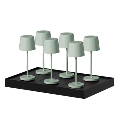 Mini-Tischleuchte Touch kabellos, Aluminium, LED, Mini, Olive, weiß, dimmbar, H22 cm, mit Ladeplatte, 6 Stück