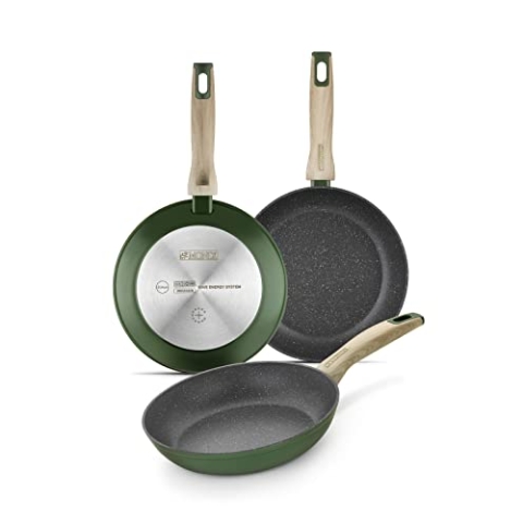 MONIX Resistent Plus | 34 cm Paella-Pfanne aus Aluminium mit Antihaftbeschichtung, geeignet für alle Herdarten, auch Induktion, Grün