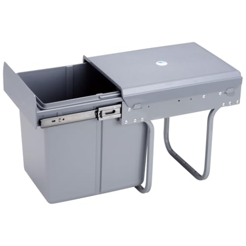 WELL HOME MOBILIARIO & DECORACIÓN Recycling-Behälter für Küchenmöbel, 15l, untere Befestigung und manuelle Entnahme, herausnehmbarer Eimer, mit Deckel