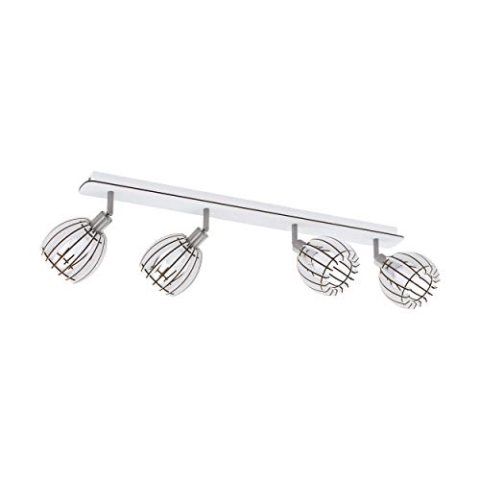 EGLO Deckenlampe Cossano-Spot, 4 flammige Deckenleuchte, Wandleuchte, Deckenspot aus Stahl und Holz, Farbe: Nickel matt, weiß, Fassung: E14