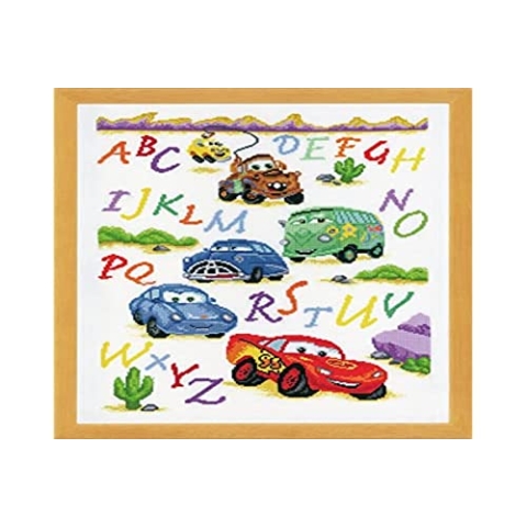 Vervaco Zählmusterpackung Cars Aida Kreuzstickpackung zum Auszählen, weiß, 35 x 45 x 0,3 cm