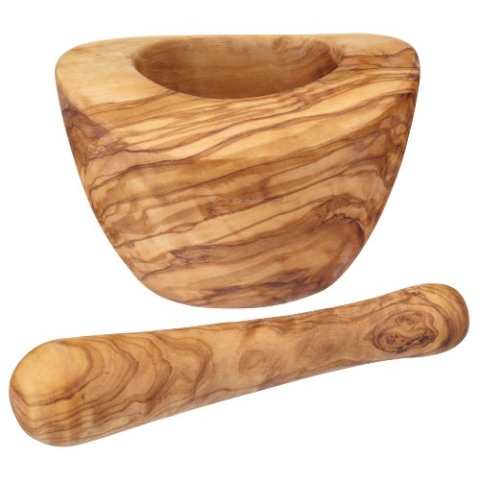 KitchenCraft World of Flavours Mörser und Stößel, Olivenholz, 12 x 8 cm
