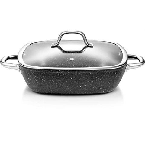 Tescoma Tiefe quadratische Bratpfanne PRESIDENT Stone mit Deckel 28 x 28 cm