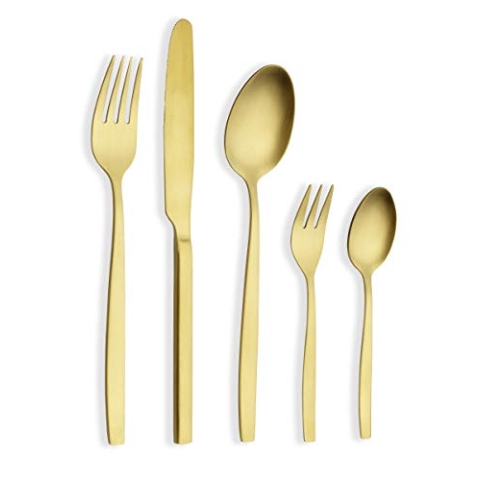 ECHTWERK EW-BS-3075G Tafelbesteck Positano-Gold Edition, 30-teilig, für 6 Personen, Edelstahl 18/10-mattiert, Hochwertiges Besteck Set, inkl. Aufbewahrungs-Kassette, 18/10 Stahl